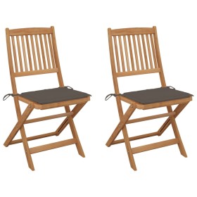 2 pcs folding garden chairs and solid acacia wood cushions by vidaXL, Garden chairs - Ref: Foro24-3064652, Price: 110,57 €, D...