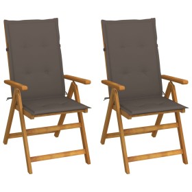 Reclining garden chairs 2 pcs solid acacia wood cushions by vidaXL, Garden chairs - Ref: Foro24-3064067, Price: 181,67 €, Dis...