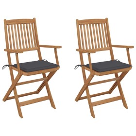 Folding garden chairs 2 units and solid acacia wood cushions by vidaXL, Garden chairs - Ref: Foro24-3064590, Price: 121,99 €,...