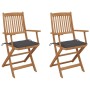 Folding garden chairs 2 units and solid acacia wood cushions by vidaXL, Garden chairs - Ref: Foro24-3064590, Price: 122,56 €,...