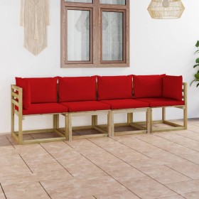 4-seater garden sofa with red cushions by vidaXL, Garden sets - Ref: Foro24-3065119, Price: 257,65 €, Discount: %