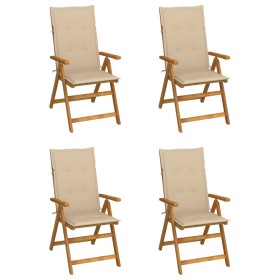 Reclining garden chairs 4 pcs solid acacia wood cushions by vidaXL, Garden chairs - Ref: Foro24-3065350, Price: 337,99 €, Dis...