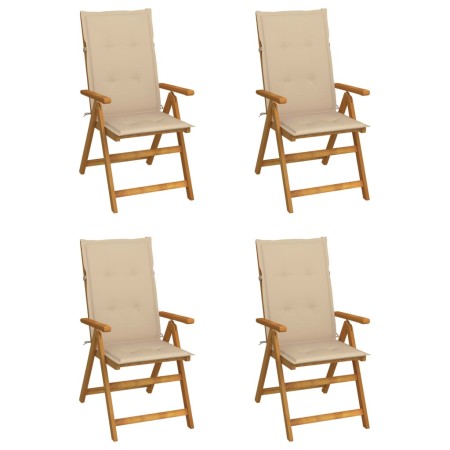 Reclining garden chairs 4 pcs solid acacia wood cushions by vidaXL, Garden chairs - Ref: Foro24-3065350, Price: 337,99 €, Dis...