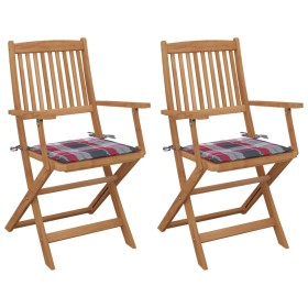 2 pcs folding garden chairs and solid acacia wood cushions by vidaXL, Garden chairs - Ref: Foro24-3064603, Price: 112,99 €, D...