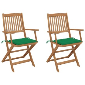 2 pcs folding garden chairs and solid acacia wood cushions by vidaXL, Garden chairs - Ref: Foro24-3064595, Price: 116,56 €, D...