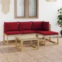 5-teiliges Gartenmöbel-Set mit rot-roten Kissen von vidaXL, Gartensets - Ref: Foro24-3065210, Preis: 253,65 €, Rabatt: %