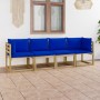 4-seater garden sofa with blue cushions by vidaXL, Garden sets - Ref: Foro24-3065239, Price: 247,94 €, Discount: %