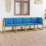 4-Sitzer-Gartensofa mit hellblauen Kissen von vidaXL, Gartensets - Ref: Foro24-3065059, Preis: 288,84 €, Rabatt: %