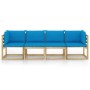 4-Sitzer-Gartensofa mit hellblauen Kissen von vidaXL, Gartensets - Ref: Foro24-3065059, Preis: 288,84 €, Rabatt: %