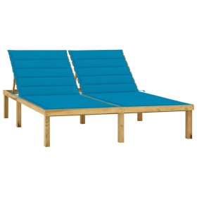 Double lounger and blue impregnated pine wood cushions by vidaXL, Loungers - Ref: Foro24-3065883, Price: 206,69 €, Discount: %