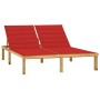 Double sun lounger and cushions in burgundy red, made of impregnated pine wood. by vidaXL, Loungers - Ref: Foro24-3065885, Pr...