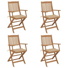 4 pcs folding garden chairs and solid acacia wood cushions by vidaXL, Garden chairs - Ref: Foro24-3064620, Price: 218,13 €, D...