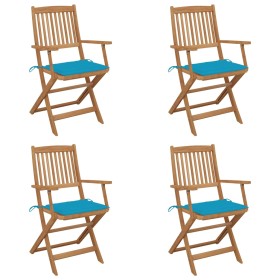 4 pcs folding garden chairs and solid acacia wood cushions by vidaXL, Garden chairs - Ref: Foro24-3064621, Price: 211,99 €, D...