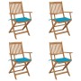 4 pcs folding garden chairs and solid acacia wood cushions by vidaXL, Garden chairs - Ref: Foro24-3064621, Price: 211,99 €, D...