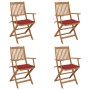 Folding garden chairs 4 units and solid acacia wood cushions by vidaXL, Garden chairs - Ref: Foro24-3064623, Price: 218,28 €,...