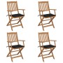 4 pcs folding garden chairs and solid acacia wood cushions by vidaXL, Garden chairs - Ref: Foro24-3064624, Price: 218,13 €, D...