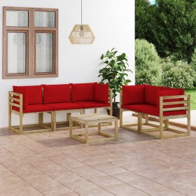 Garden furniture set 6 pieces with red cushions by vidaXL, Garden sets - Ref: Foro24-3065125, Price: 411,39 €, Discount: %