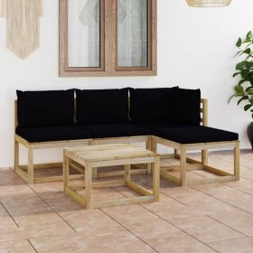 Juego de muebles de jardín 5 piezas con cojines negros de vidaXL, Conjuntos de jardín - Ref: Foro24-3065150, Precio: 298,99 €...