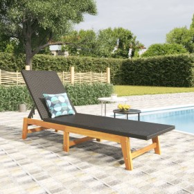 Tumbona ratán sintético y madera maciza acacia marrón y negro de vidaXL, Tumbonas - Ref: Foro24-319726, Precio: 129,36 €, Des...