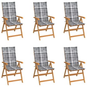 Garden chairs 6 pcs solid teak wood with gray checkered cushions by vidaXL, Garden chairs - Ref: Foro24-3065574, Price: 689,2...