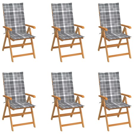 Garden chairs 6 pcs solid teak wood with gray checkered cushions by vidaXL, Garden chairs - Ref: Foro24-3065574, Price: 719,0...