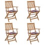 4 pcs folding garden chairs and solid acacia wood cushions by vidaXL, Garden chairs - Ref: Foro24-3064630, Price: 200,87 €, D...