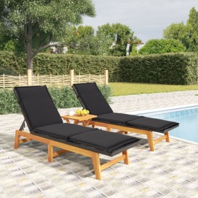 Set de muebles de jardín 3 piezas ratán sintético madera acacia de vidaXL, Tumbonas - Ref: Foro24-3154401, Precio: 341,99 €, ...