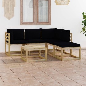 Juego de muebles de jardín 6 piezas con cojines negros de vidaXL, Conjuntos de jardín - Ref: Foro24-3065154, Precio: 353,99 €...