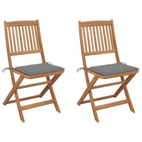 2 pcs folding garden chairs and solid acacia wood cushions by vidaXL, Garden chairs - Ref: Foro24-3064645, Price: 110,96 €, D...