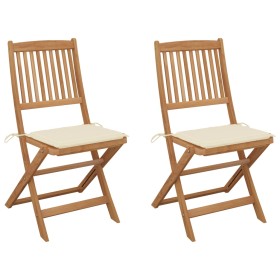 2 pcs folding garden chairs and solid acacia wood cushions by vidaXL, Garden chairs - Ref: Foro24-3064646, Price: 110,69 €, D...