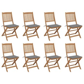 Folding garden chairs 8 units and solid acacia wood cushions by vidaXL, Garden chairs - Ref: Foro24-3075114, Price: 388,81 €,...