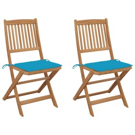 2 pcs folding garden chairs and solid acacia wood cushions by vidaXL, Garden chairs - Ref: Foro24-3064648, Price: 124,99 €, D...