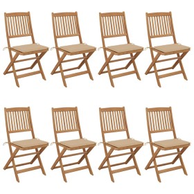 Folding garden chairs 8 pcs solid acacia wood and cushions by vidaXL, Garden chairs - Ref: Foro24-3075024, Price: 421,16 €, D...