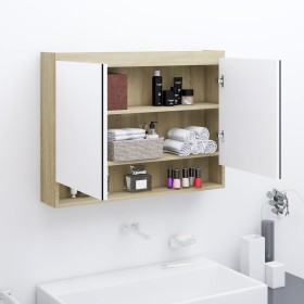 Armario de baño con espejo MDF blanco y roble 80x15x60 cm de vidaXL, Tocadores de baño - Ref: Foro24-331537, Precio: 115,69 €...