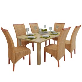 Sillas de comedor 6 unidades ratán marrón natural de vidaXL, Sillas de comedor - Ref: Foro24-274203, Precio: 678,58 €, Descue...