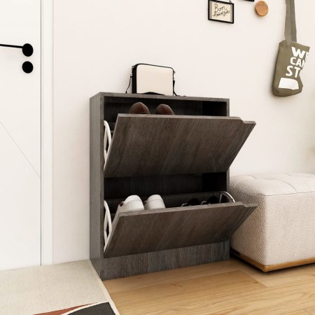 Shoe rack with 2 doors engineered wood gray oak 59x24x74 cm by vidaXL, Shoe racks and shoe organizers - Ref: Foro24-338121, P...