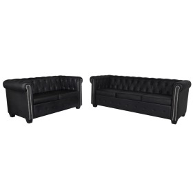 Chesterfield 2 and 3 seater sofas black synthetic leather by vidaXL, Sofas - Ref: Foro24-272249, Price: 952,31 €, Discount: %