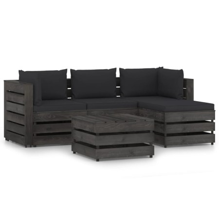 5-piece garden furniture with gray impregnated wood cushions by vidaXL, Garden sets - Ref: Foro24-3068247, Price: 436,99 €, D...