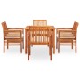 Set comedor de jardín 5 pzas y cojines madera maciza de acacia de vidaXL, Conjuntos de jardín - Ref: Foro24-278896, Precio: 5...