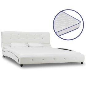 Bed with viscoelastic mattress white synthetic leather 140x200cm by vidaXL, Beds and slatted bases - Ref: Foro24-277556, Pric...