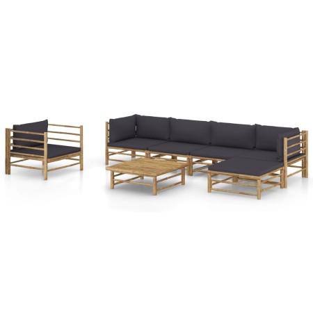 Set de muebles de jardín 7 piezas bambú con cojines gris oscuro de vidaXL, Conjuntos de jardín - Ref: Foro24-3058200, Precio:...