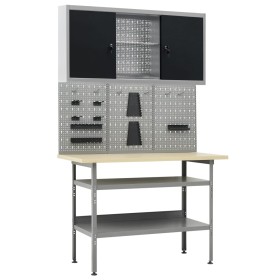 Werkbank mit drei Wandpaneelen und einem Schrank von vidaXL, Arbeitstische - Ref: Foro24-3053431, Preis: 347,99 €, Rabatt: %