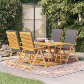 Garden dining set 5 pieces solid teak and gray cushions by vidaXL, Garden sets - Ref: Foro24-3059541, Price: 863,00 €, Discou...