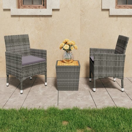 Gartenmöbel 3-teilig, synthetisches Rattan, graues Akazienholz von vidaXL, Gartensets - Ref: Foro24-3058363, Preis: 188,17 €,...