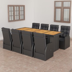 Set comedor de jardín 9 piezas y cojines ratán sintético negro de vidaXL, Conjuntos de jardín - Ref: Foro24-3059342, Precio: ...