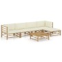 Garden furniture set 6 pieces bamboo and cream white cushions by vidaXL, Garden sets - Ref: Foro24-3058197, Price: 583,99 €, ...