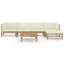 Garden furniture set 6 pieces bamboo and cream white cushions by vidaXL, Garden sets - Ref: Foro24-3058197, Price: 583,99 €, ...