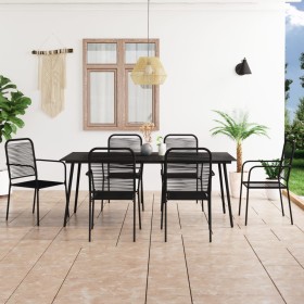 Set de comedor de jardín 7 pzas cuerda de algodón y acero negro de vidaXL, Conjuntos de jardín - Ref: Foro24-3058281, Precio:...