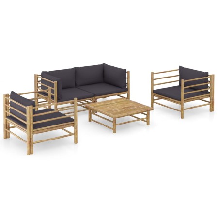 Set de muebles de jardín 5 piezas bambú con cojines gris oscuro de vidaXL, Conjuntos de jardín - Ref: Foro24-3058208, Precio:...