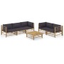 Set de muebles de jardín 6 piezas bambú con cojines gris oscuro de vidaXL, Conjuntos de jardín - Ref: Foro24-3058210, Precio:...